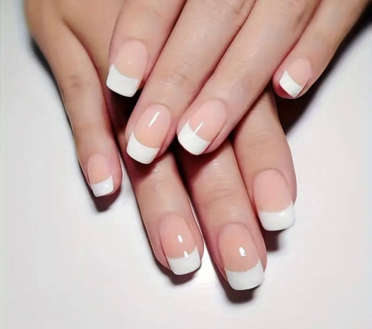 24pcs Glossy white tip pink nails