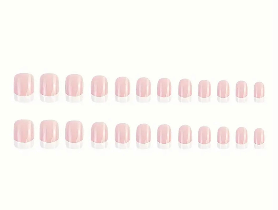 24pcs Glossy white tip pink nails