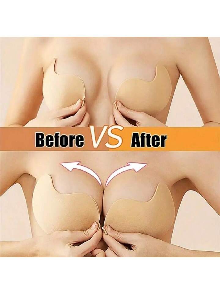 1pair Women's Strapless Silicone Adhesive Bra Push Up